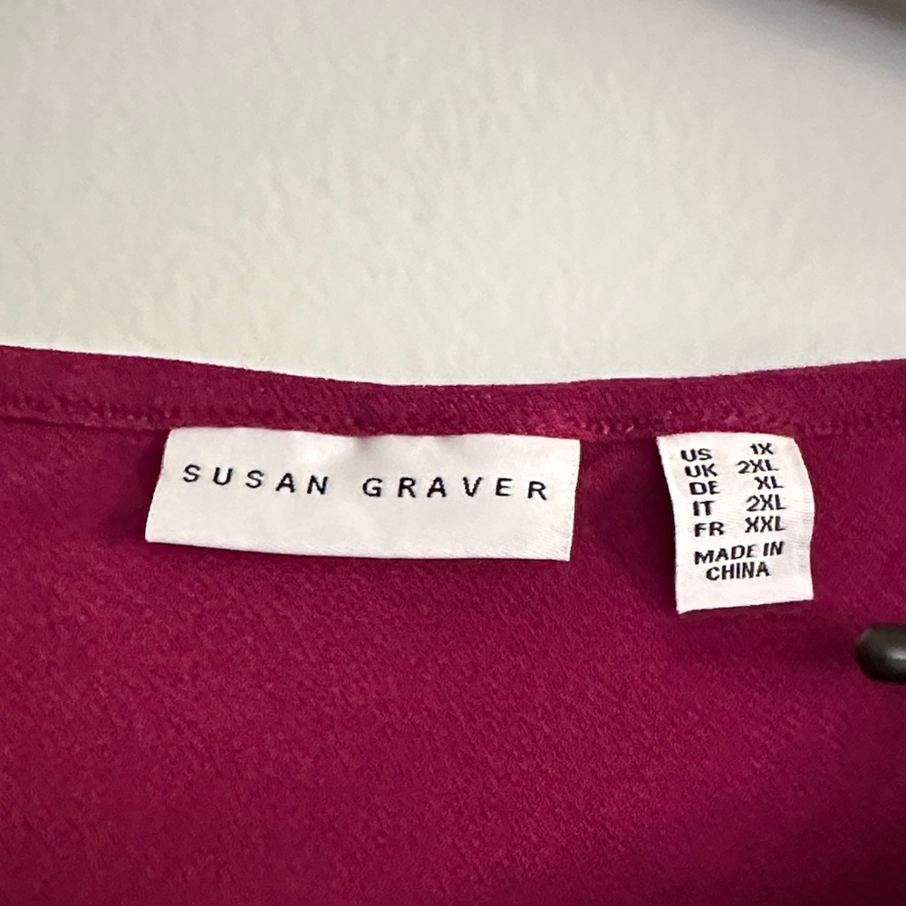 Susan Graver Deep Magenta Keyhole Long Sleeve Top with Metallic Sleeve Tabs - Picture 2 of 5